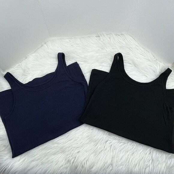 Lot of 2 a new day Medium Tank Top Tee 1 Navy 1 Blue Sleeveless Stretch Minimal - Picture 1 of 7